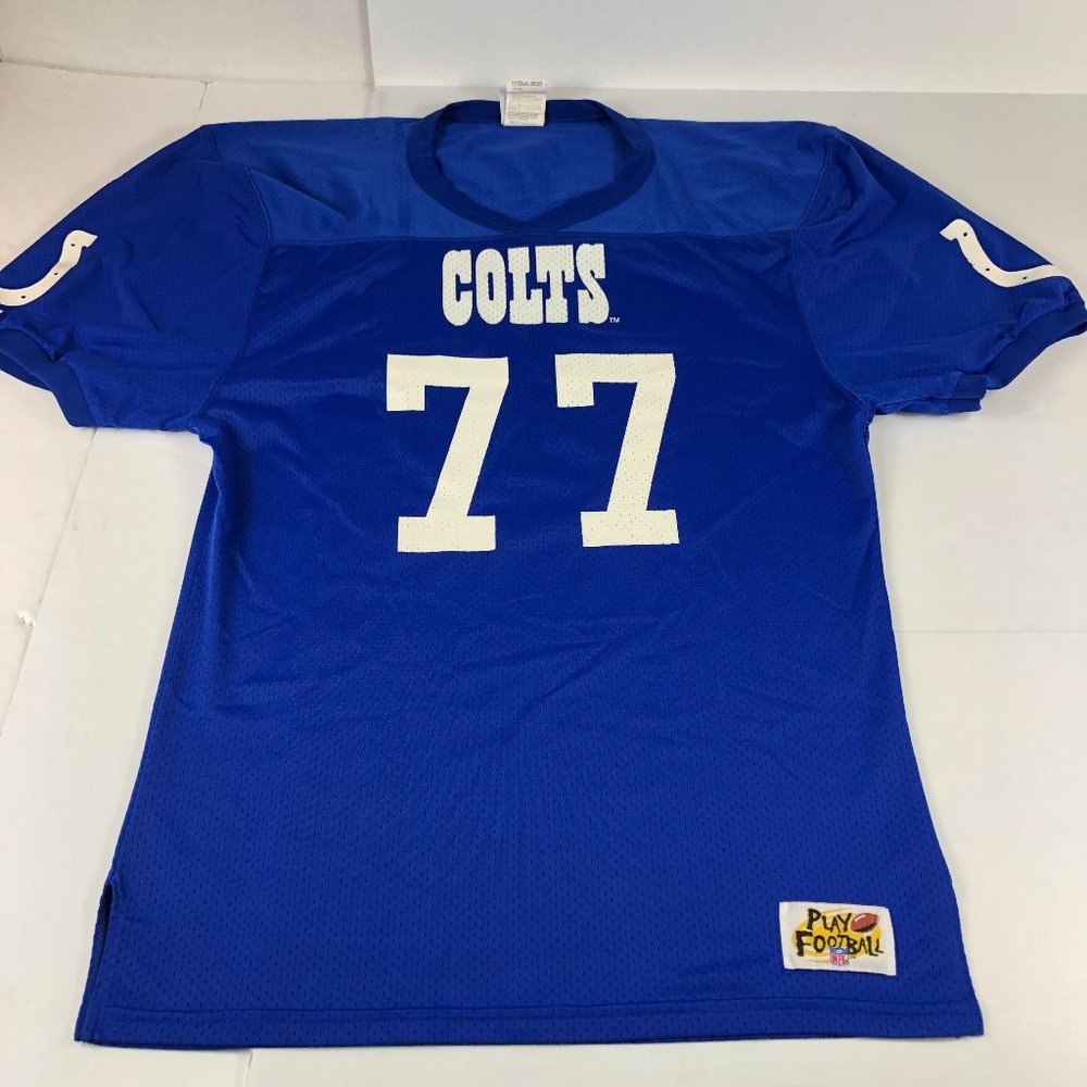 Vintage BIKE Colts Football Jersey Men's Medium Blue & White #77 Hudgins NFL